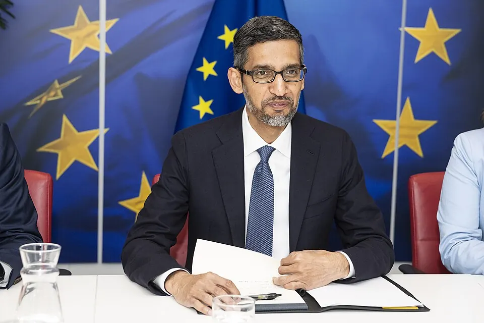Sundar Pichai during a European Commission meeting in Brussels in May 2023